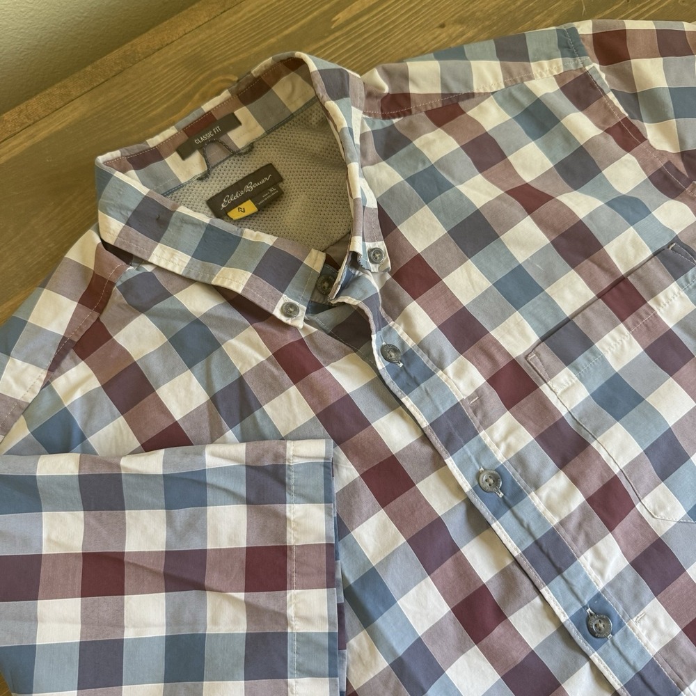 Eddie Bauer Men's XL Plaid First Ascent Short Sleeve Button Down‎ Shirt Classic